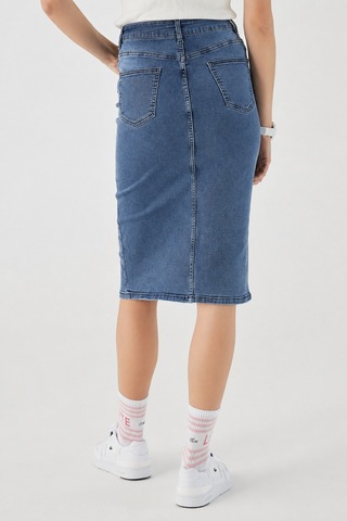 Lacoste Slim Fit Womens Skirt Dar Kesim Yırtmaçlı Kadın Kot Etek Lacivert