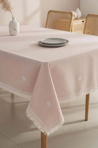 Silvio Pudra Güpür Çiçekli Masa Örtüsü 160x220 Cm Pudra