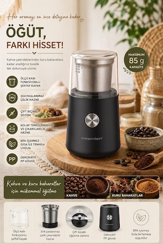 Premier PCG 9701 150 W Çıkarılabilir Paslanmaz Çelik Hazneli Kahve Ve Baharat Öğütücü