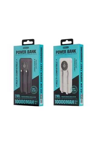 Tongxida Remax Rpp-37 10000mah Güç Bankası 20w+22.5w İphone Uyumlu Android Çift Hızlı Şarj Dahili Kablolar Beyaz Beyaz