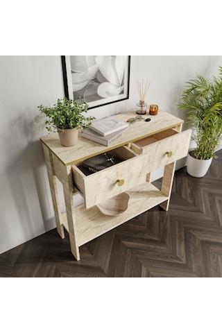 Traverten Desenli Modern Dresuar, 2 Çekmeceli 90cm Mermer Desenli - Tamamı Mdf