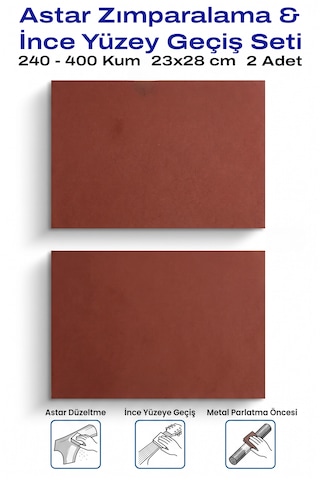 240-400 Kum Tabaka Zımpara 23x28 Cm 2 Adet Astar Ve İnce Yüzey Seti