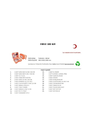 Büyük Boy İlk Yardım Seti First Aid Kit 5468