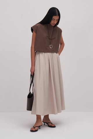 Charis Volanlı Midi Etek Bej