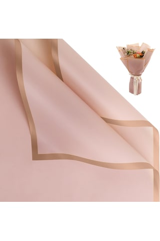 Çiçek Buket Kağıdı - Çiçek Ambalaj Kağıdı - Pembe - Altın Kenarlı