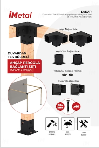 Sarar Duvardan Tek Bölümlü Pergola Bağlantı Seti Ahşaplar İçin