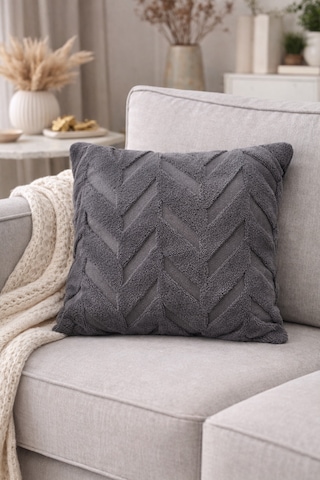 Peluş Dekoratif Kırlent Kılıfı İskandinav Zigzag-balıksırtı 4 Lü Set 42x42 Cm Antrasit