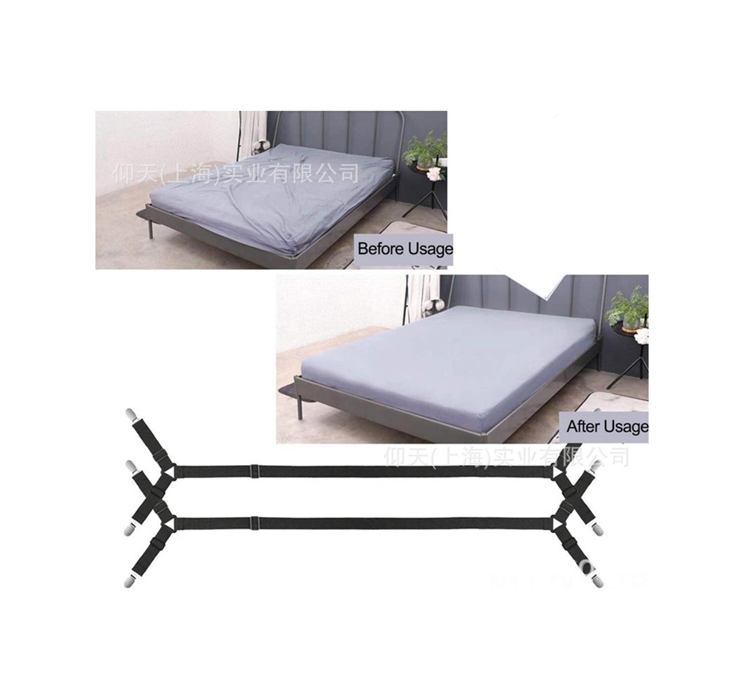 Qingmipy Ev İçin Çiftli Siyah Çarpraz Desenli Özelleştirilebilir Çarşaf Sabitleyici, Elastik Kumaşlı Dayanıklı Yatak Çarşafı Tutucu Siyah