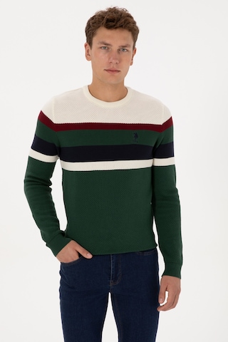 U.S. Polo Assn. Erkek Slim Fit Bisiklet Yaka Koyu Yeşil Kazak 50308234-VR079