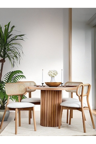 Bergen İskandinav Natural Ahşap Masa Sandalye Takımı 100x100 Natural
