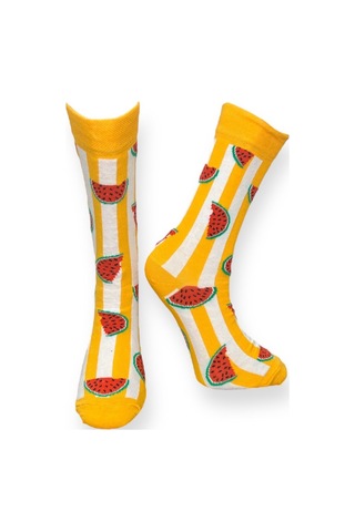 4'lü Unısex Elma, Karpuz Ve Dalga Tasarımlı Esnek Nem Alabilen Pamuklu Spor Soket Çoraplar Çok Renkli