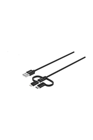 Philips Uyumlu DLC3106T MFI Lisanslı 3 In 1 Micro Usb-Lightning-Type-C Hızlı Şarj ve Data Kablosu 2 M Siyah