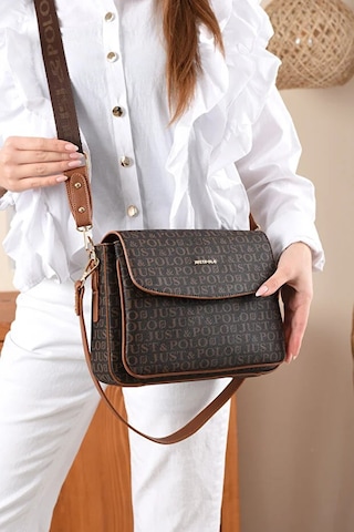 Just Polo Kadın Baskılı Ayarlanabilir Askılı Şık Ve Lüks El & Omuz Çantası Shoulder Bag Kahverengi