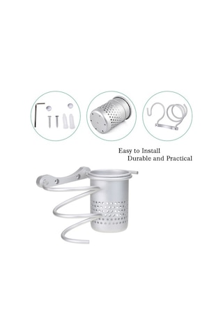 Fortunelane Duvar Tipi Saç Kurutma Tutucu - Alüminyum, Saç Testeresi Tarak İçin Konforlu Saklama Diğer Banyo Aletleri Diğer