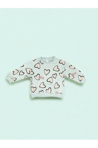 Kız Çocuk Kalp Detaylı Pamuklu Sweatshirt-15169 Mint