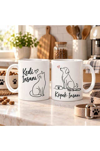 Vaveni Kedi İnsanı Ve Köpek İnsanı 2'li Porselen Kupa Seti - Model 447 Arz