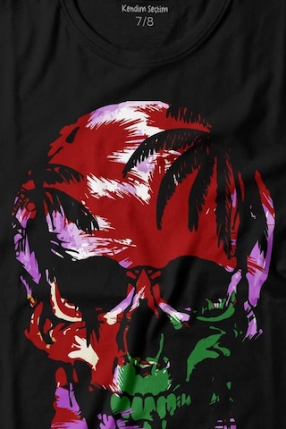 Kendim Seçtim Rengarenk Kafatası Skull Head Lila Renkleri Baskılı Tişört Çocuk T-shirt 001