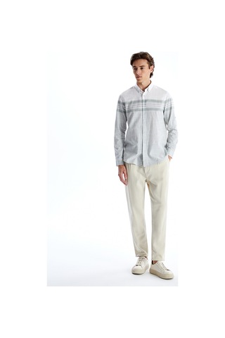 Lcwaıkıkı Classic Yeşil Regular Fit Uzun Kollu Çizgili Erkek Dokulu Gömlek