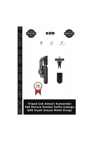 Tripod Çok Amaçlı Kumandalı 360 Derece Gimbal Selfie Çubuğu Q08 Siyah Sosyal Mobil Kurgu