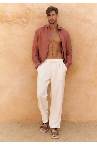 Mai Collection Lorenza Kemer Detay Bej Erkek Pantolon Bej