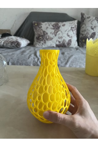 Northcity 3d Baskı Petek Dokulu Vazo - Delikli Dekoratif Vazo-sarı Koyu Sarı