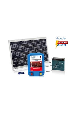Puhu Ecos Eko Güneş Enerjili Elektrikli Çit Cihazı 4 Joule 40w Panel + 12v/24ah Jel Akü