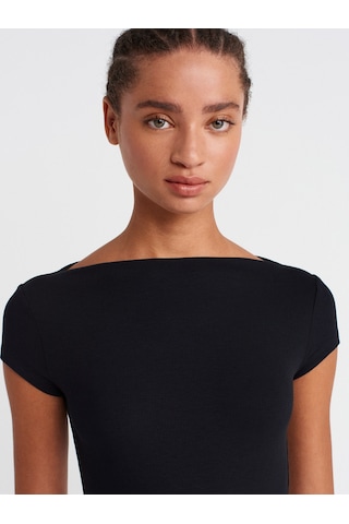 Dilvin 31855 Kayık Yaka T-shirt-siyah SIYAH