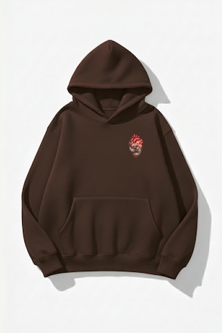 Uyguntarz Unisex Yumuşak Dokulu Canım Kedilerim Baskılı Tasarım Oversize 3 İplik Hoodie Sweatshirt Kahverengi