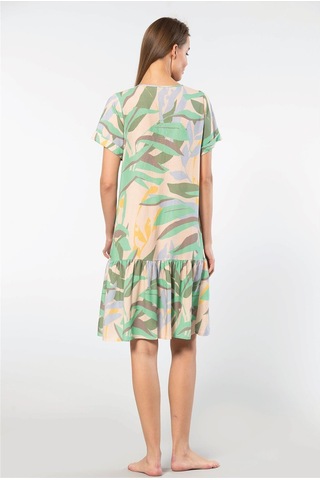 Türen 3603 Kadın Kısa Kollu Önden Düğmeli Dokuma Kloş Elbise-yeşil Yeşil