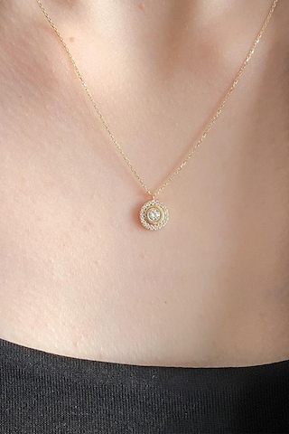 Zümrüt Sarraf Yeşil 8 Ayar Altın Dairesi Taşlı Kolye