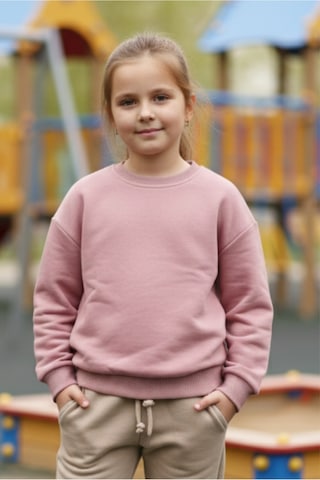 Kız Çocukları İçin 3 İplik Kumaş Pudra Rengi Sweatshirt %100 Pamuk Pudra