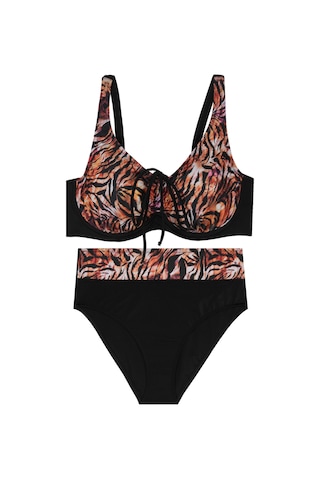 Kaplı Kesim Balenli Bağcık Detaylı Bikini Takımı Desenli