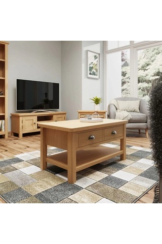 Country Lodge Masif Ahşap Orta Sehpa 4 Çekmeceli Naturel