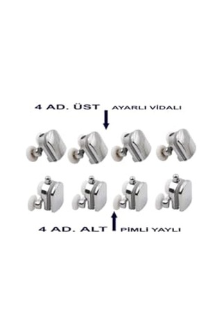 Duşakabin/cam Kabin Tekerleği 8 Li Takım 4 Alt+4 Üst Çok Renkli