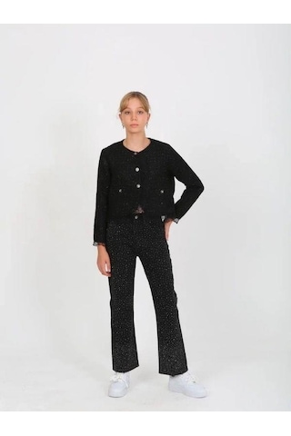 Kız Çocuk Siyah Simli Tüvit Ceket-15235 Siyah
