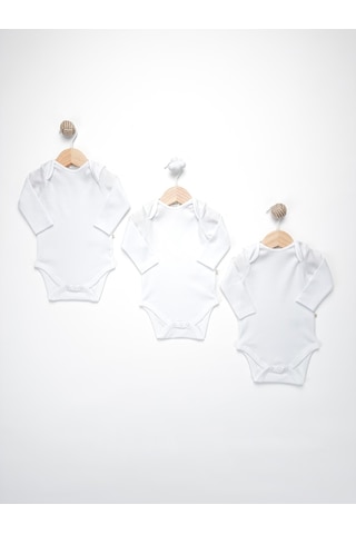Sezgibaby Unisex, Bebek Uzun Kol % 100 Pamuk 3'lü Çıtçıtlı Body & Zıbın 0-3 Ay / 3-6 Ay / 6-9 Ay Beyaz