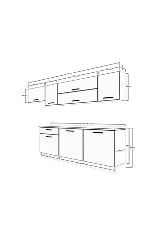 Decoraktiv Ekol 240 Mdf Hazır Mutfak Dolabı - Tezgah Dahil - Bordo Beyaz Beyaz - Kırmızı