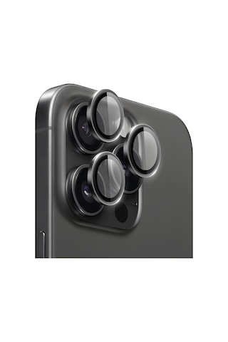 Ennar Apple Uyumlu iPhone 16 Pro - 16 Pro Max Metal Çerçeveli Kamera Koruma Lensi Mtlns14 Siyah