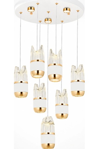 Modern Premium Lüks 7'li Sarkıt Led Avize Gold Beyaz Gövdeli Salon Avizesi 79w 3000k