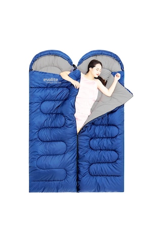 Evolite Camper Pro SQ Birleştirilebilir 2 Kişilik Uyku Tulumu Mavi