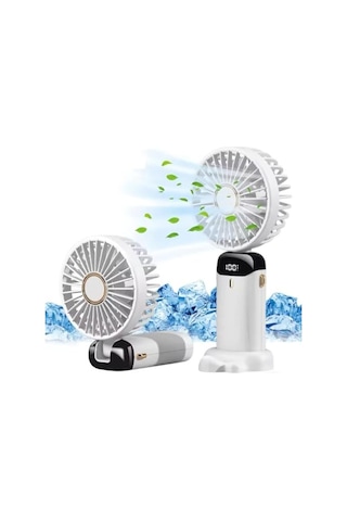 Mini Klima 5 Kademeli Şarjlı Taşınabilir Dijital Led Göstergeli El Fanı Vantilatör - Beyaz