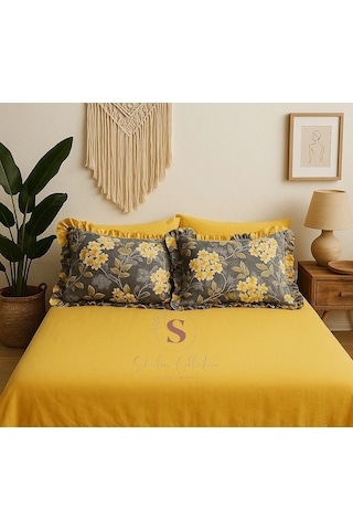 Nergis Çiçekli % 100 Pamuk Yatak Çarşafı + 2 Adet Yastık Kılıfı Çok Renkli