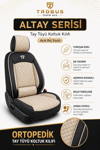 Fiat Tempra Uyumlu Altay Bel Destekli Tay Tüyü Oto Koltuk Kılıfı Bej Siyah