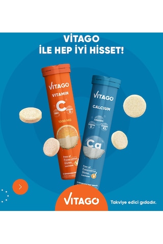 Vitago Vitamin C + Kalsiyum 2 x 20 Efervesan Tablet