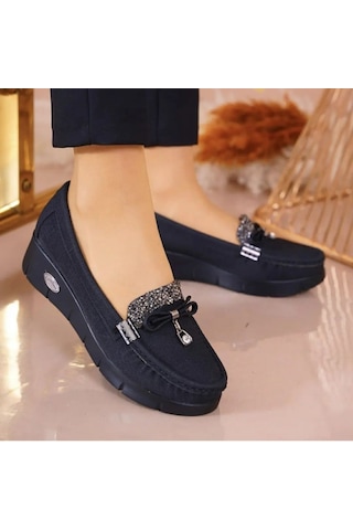 Konfores 086 Anatomik Tabanlı Bayan Dolgu Topuk Günlük Ayakka Siyah