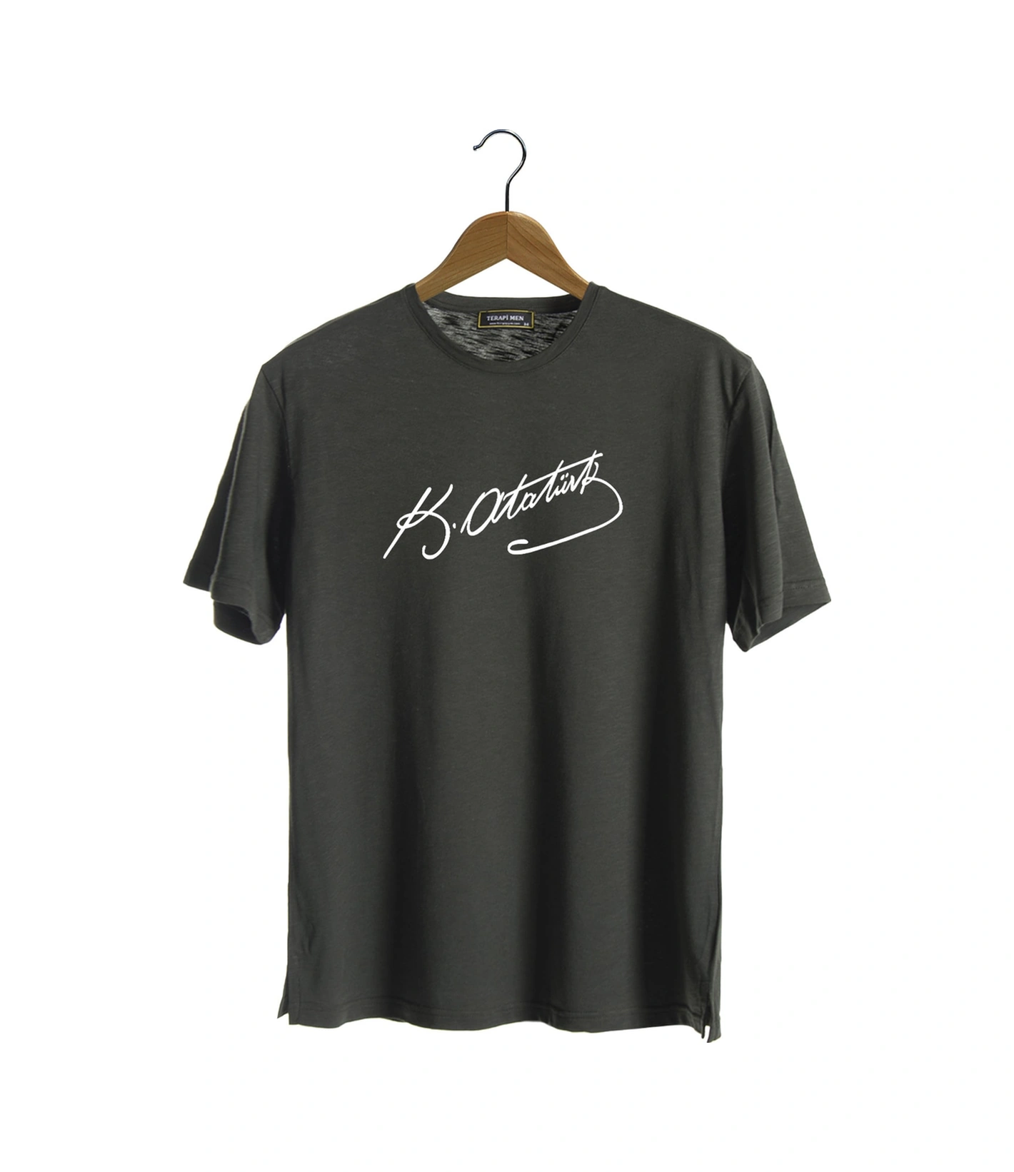 Veaven Unisex Koyu Yeşil Bisiklet Yaka Önü Atatürk Imza Baskılı Oversize T-shirt Koyu Yeşil