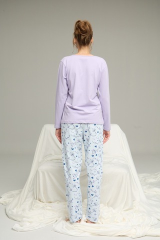 Siyah İnci Örme Pamuklu Pijama Takım25240200 Lila