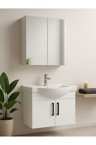 Nova 80 Cm Mdf Beyaz, Oval Seramik Lavabo, Banyo Dolabı Beyaz