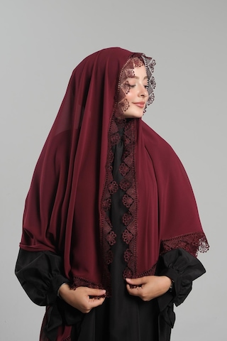 Hürrem Bone Bordo Namaz Başörtüsü Şal Şifon Güpürlü 202106 16 Bordo