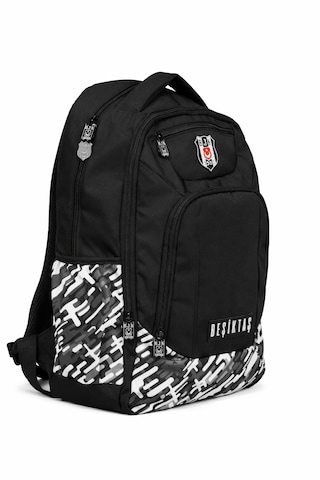 Beşiktaş Lisanslı Çok Bölmeli Sırt Çantası - Su İtici Kumaşlı Desenli Laptop Okul Çantası Siyah - Beyaz - Gri